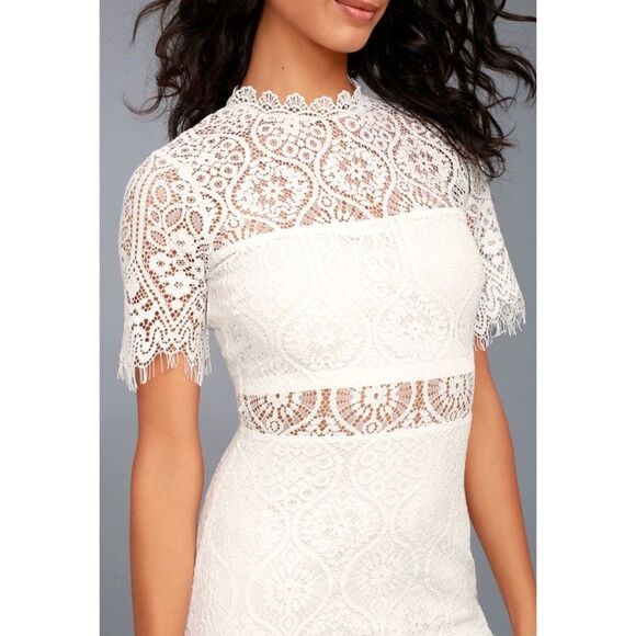 Lulus Remarkable White Short Sleeve Lace Dress Sheer Detail Size Small NEW - Picture 4 of 15